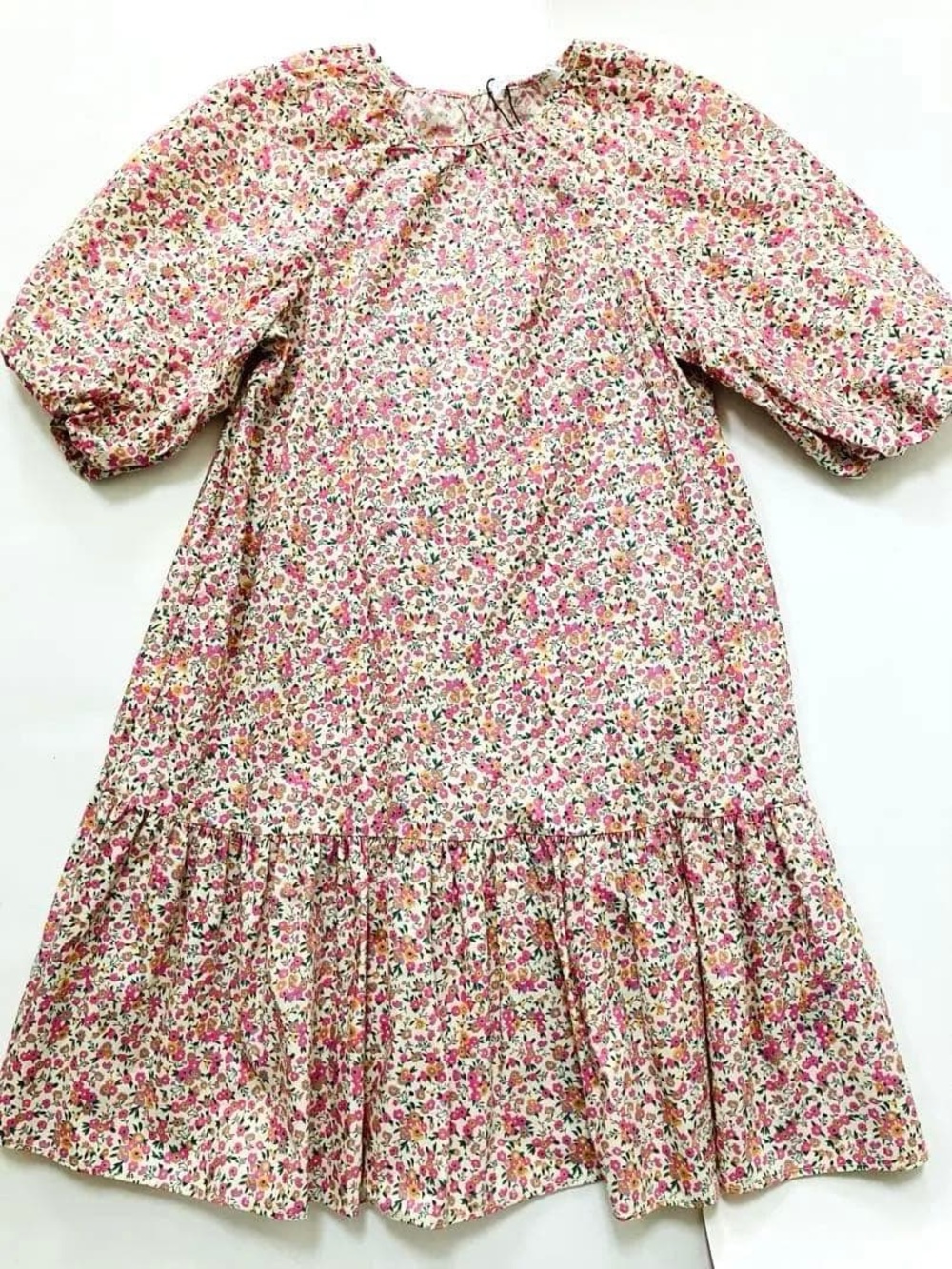 Zara Pink Floral Puff-Sleeve Casual Dress